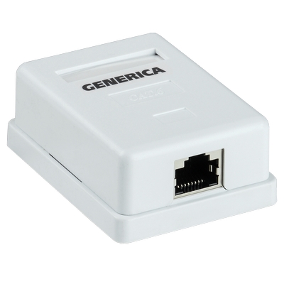 Розетка компьютерная внешняя настенная RJ45, категория 5e, FTP, 1 порт, GENERICA, белая Розетка компьютерная внешняя настенная RJ45, категория 5e, FTP, 1 порт, GENERICA, белая