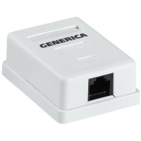 Розетка компьютерная внешняя настенная RJ45, категория 5e, UTP, 1 порт, GENERICA, белая