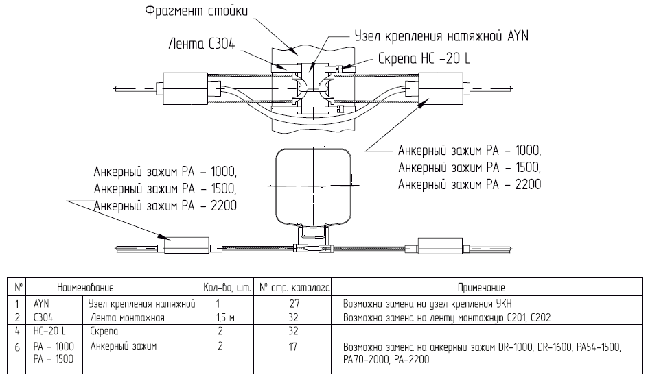 Натяжное крепление к опоре прямоугольного сечения НК-1-02